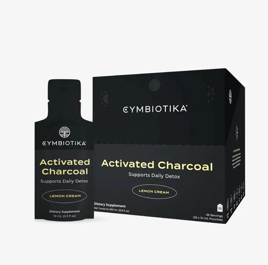 Activated Charcoal - Cymbiotika dietary supplement for daily detox with lemon cream flavor.