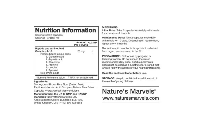 Prostate Bioregulator Nutrition Information for Nature’s Marvels Acid Complex A-10 Supplement