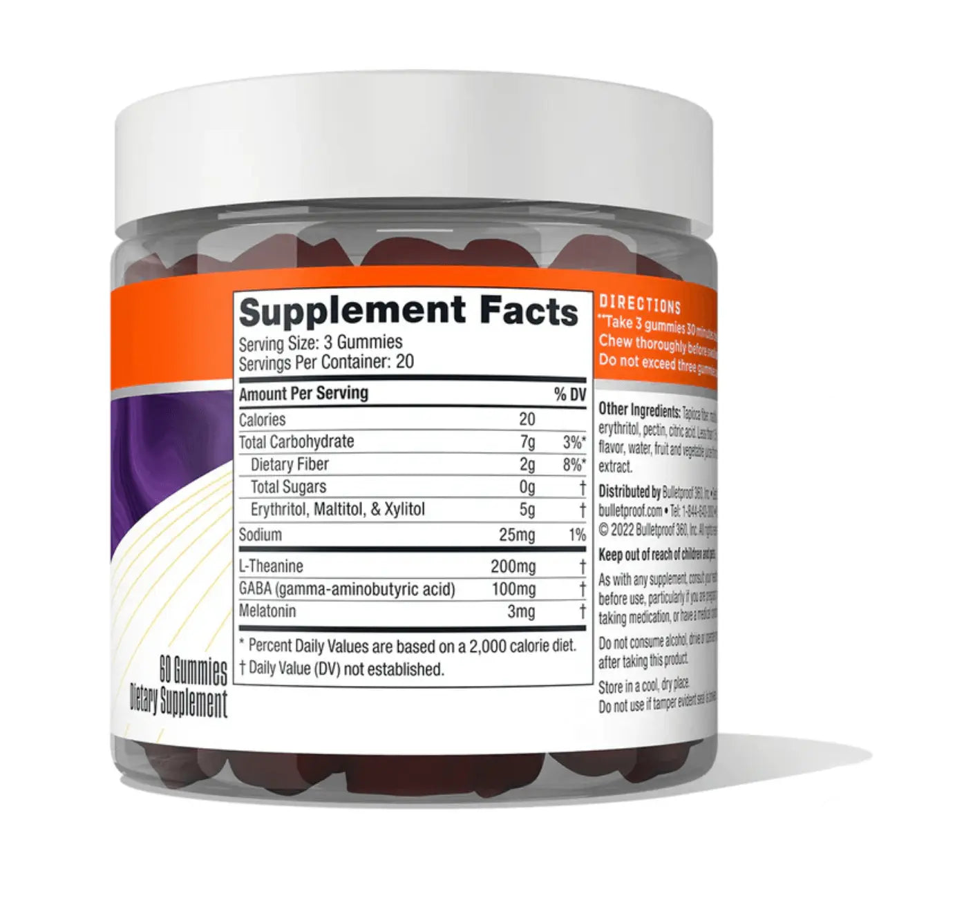 Sleep Gummies - Supports More Restful Sleep† supplement facts label with ingredients and serving size.