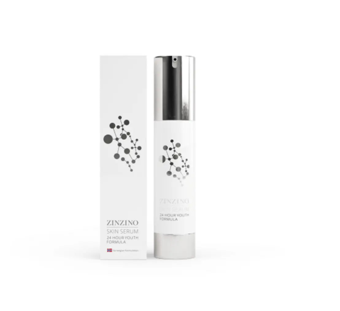 Skin Serum - Zinzino bottle and packaging showcasing 24-hour youth formula for rejuvenated skin.