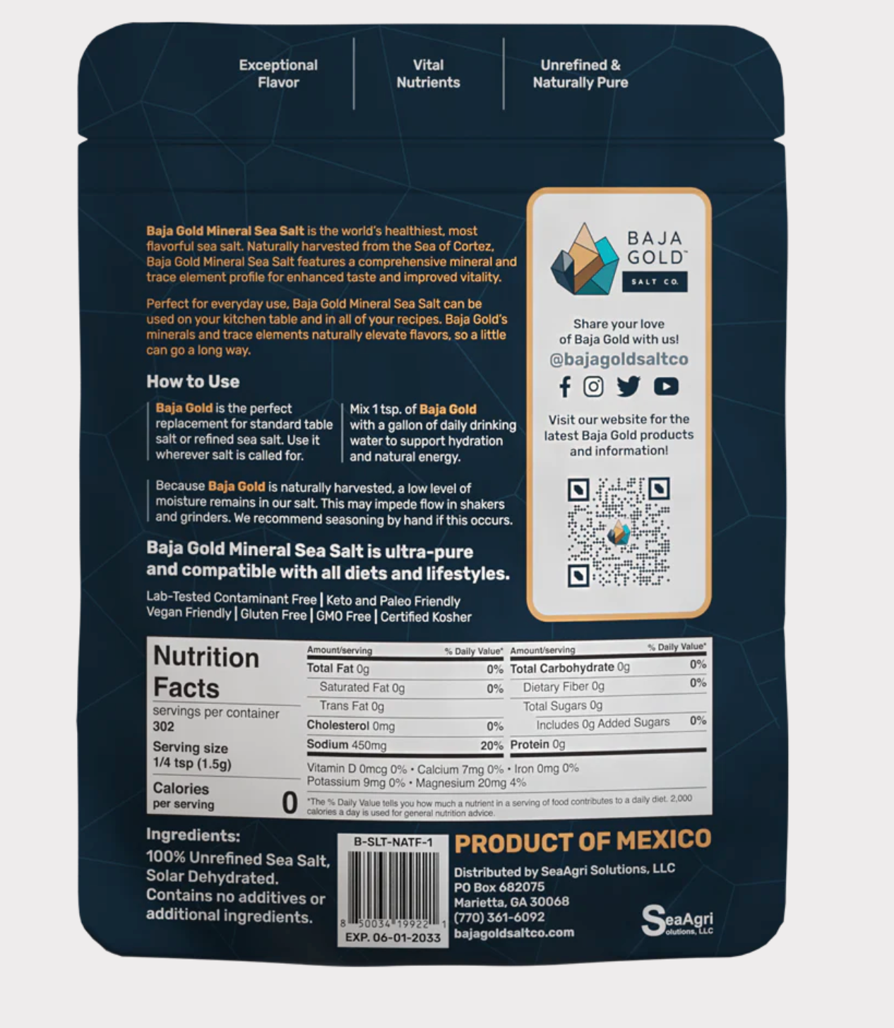 Baja Gold Mineral Sea Salt – Natural Grain (1lb / 454g)