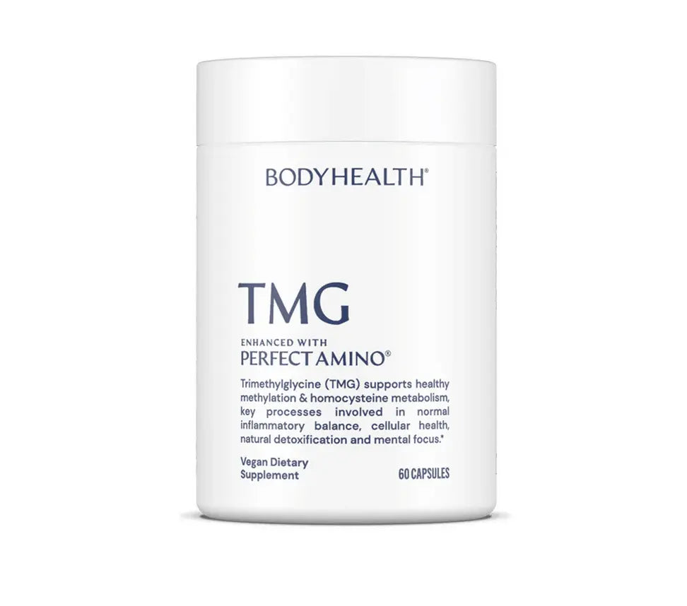 TMG Supplement by Bodyhealth USA in a white container with 60 capsules to support overall wellness.