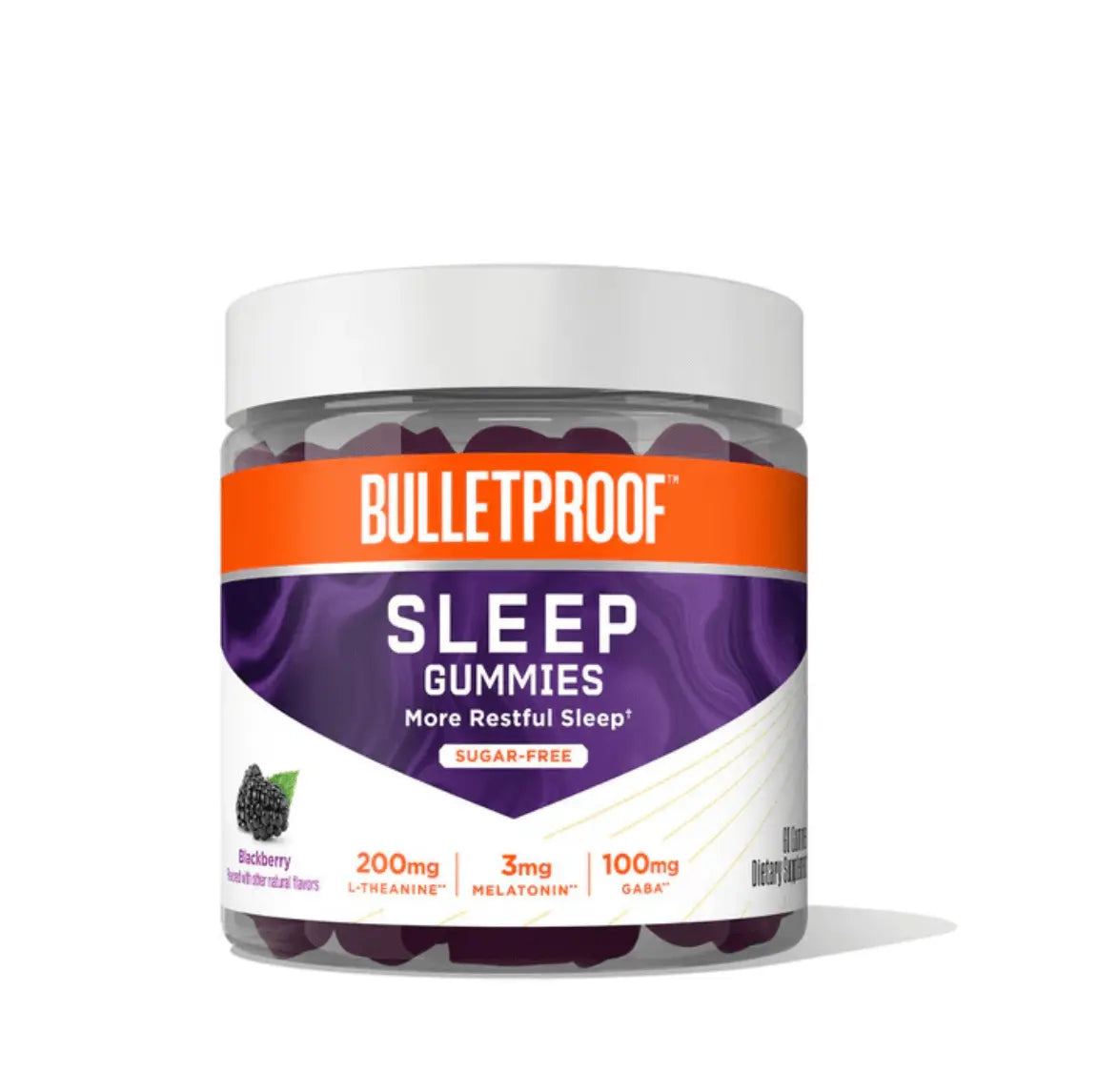 Bulletproof Sleep Gummies - Supports More Restful Sleep† in a jar with nutrition facts and sugar-free label.