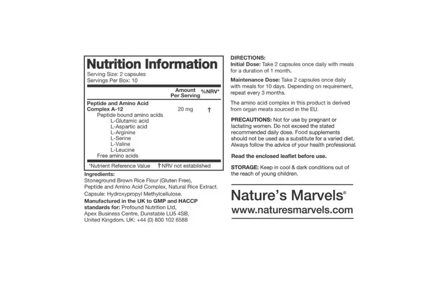 Nutrition facts for Bladder Bioregulator, highlighting amino acid complex ingredients and usage directions.