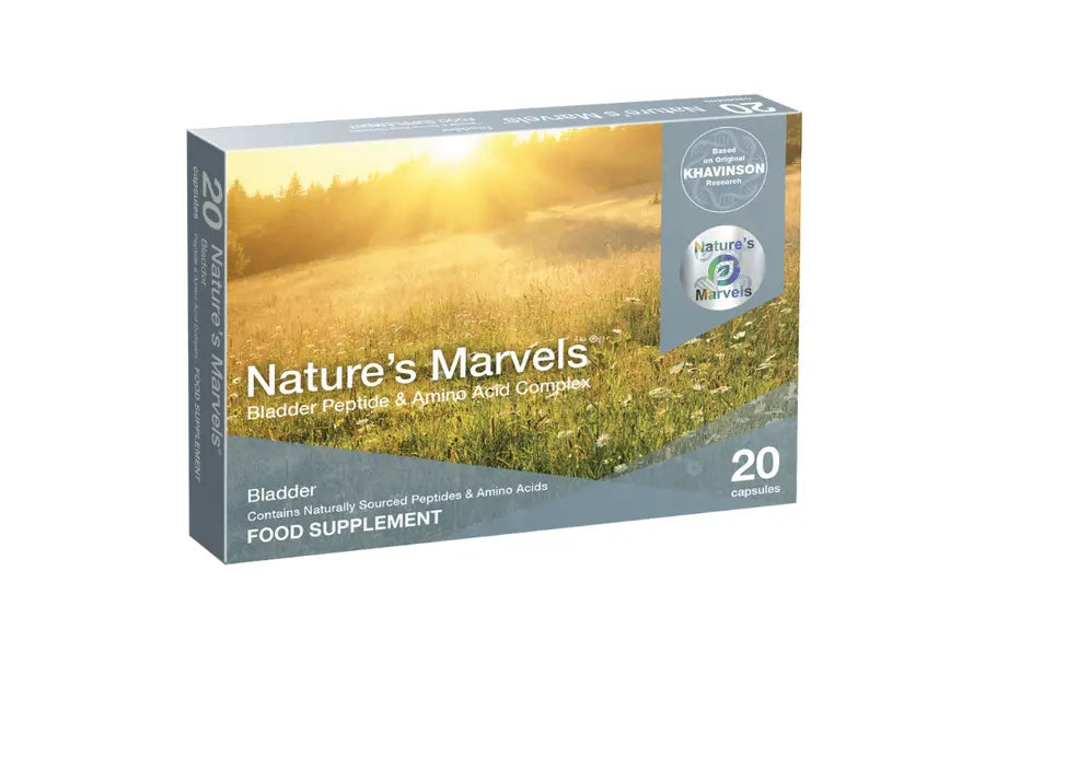 Bladder Bioregulator Nature's Marvels box featuring amino acid complex and food supplement details.