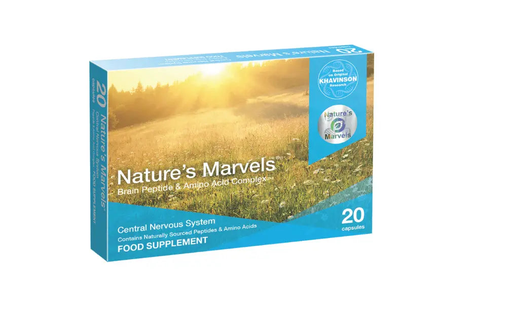 Nature's Marvels Brain Peptide & Amino Acid Complex packaging highlighting Central Nervous System (CNS) Bioregulator.
