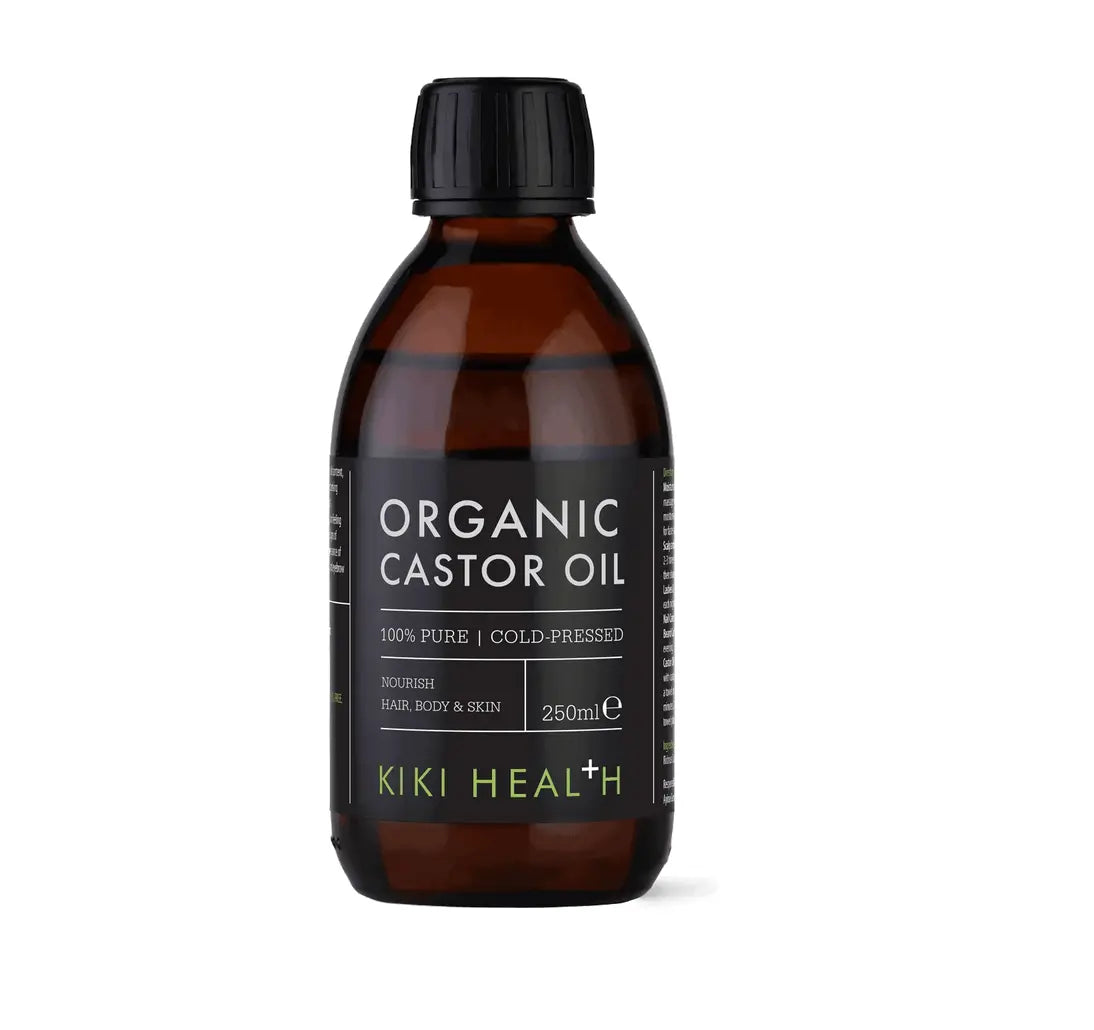 Castor Oil, Organic - 250ml in an amber bottle, 100% pure, cold-pressed for hair, body, and skin benefits.