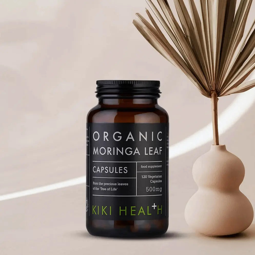 Moringa Leaf Powder Organic 100g in capsule form with 500mg per capsule from Kiki Health.