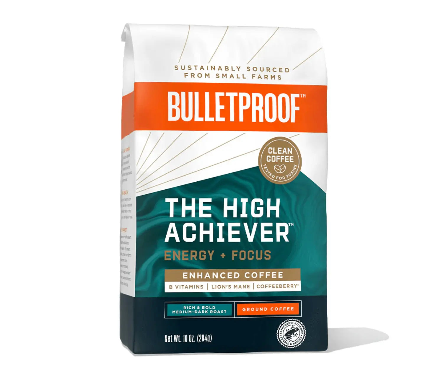 The High Achiever™ Enhanced Coffee bag, medium-dark roast with B Vitamins, Lion’s Mane, and Coffeeberry.