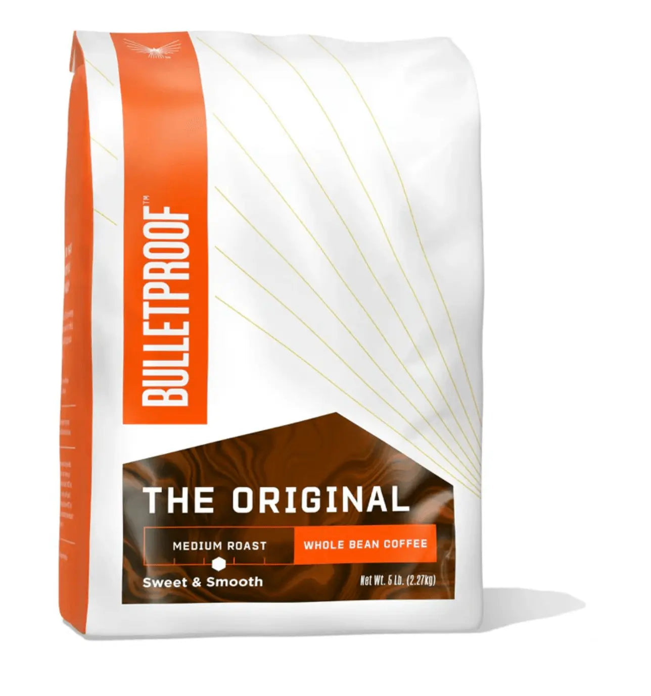 Whole Bean Coffee The Original, Medium Roast bag packaging by Bulletproof, featuring a sweet and smooth blend.