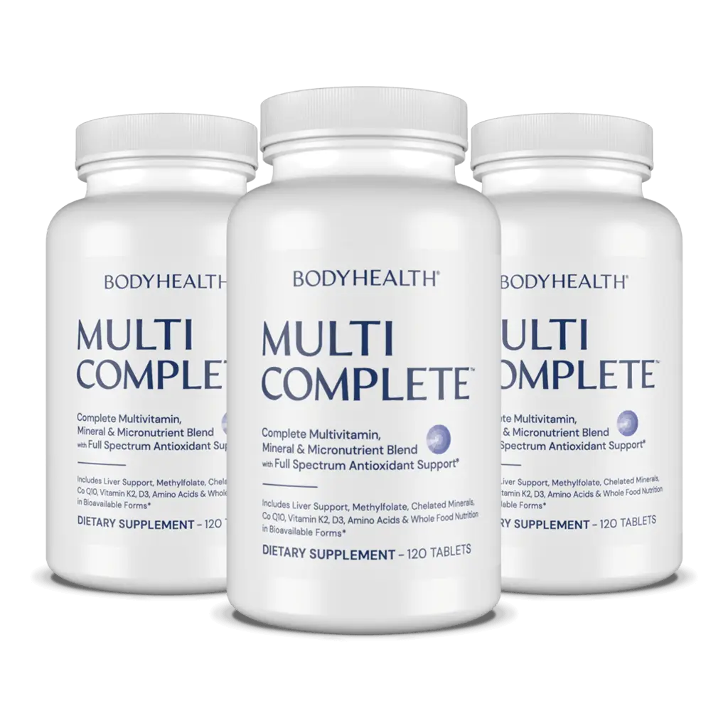 Discover the Power of Multi-Complete - three bottles of BodyHealth dietary supplement.