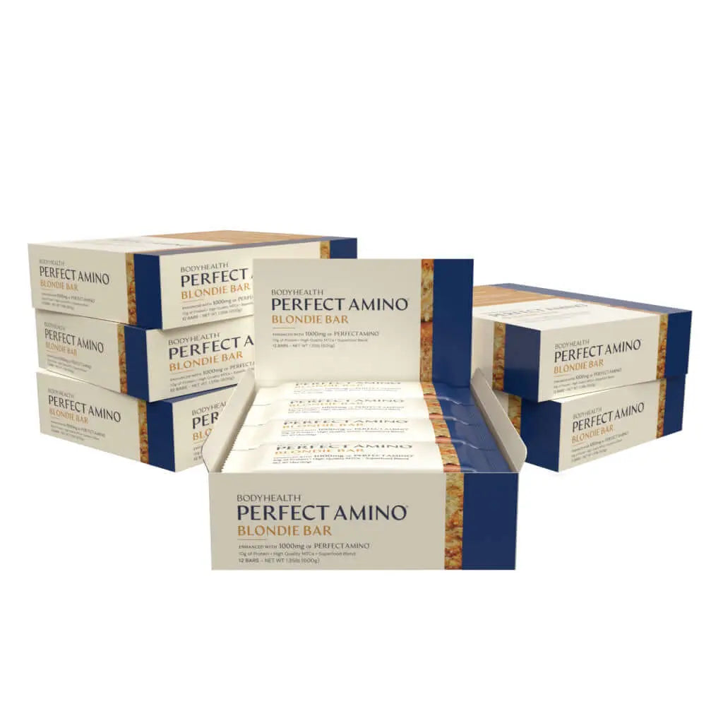 Perfect Amino Bar - 12 per box displayed in a multi-pack arrangement for a nutritious snack option